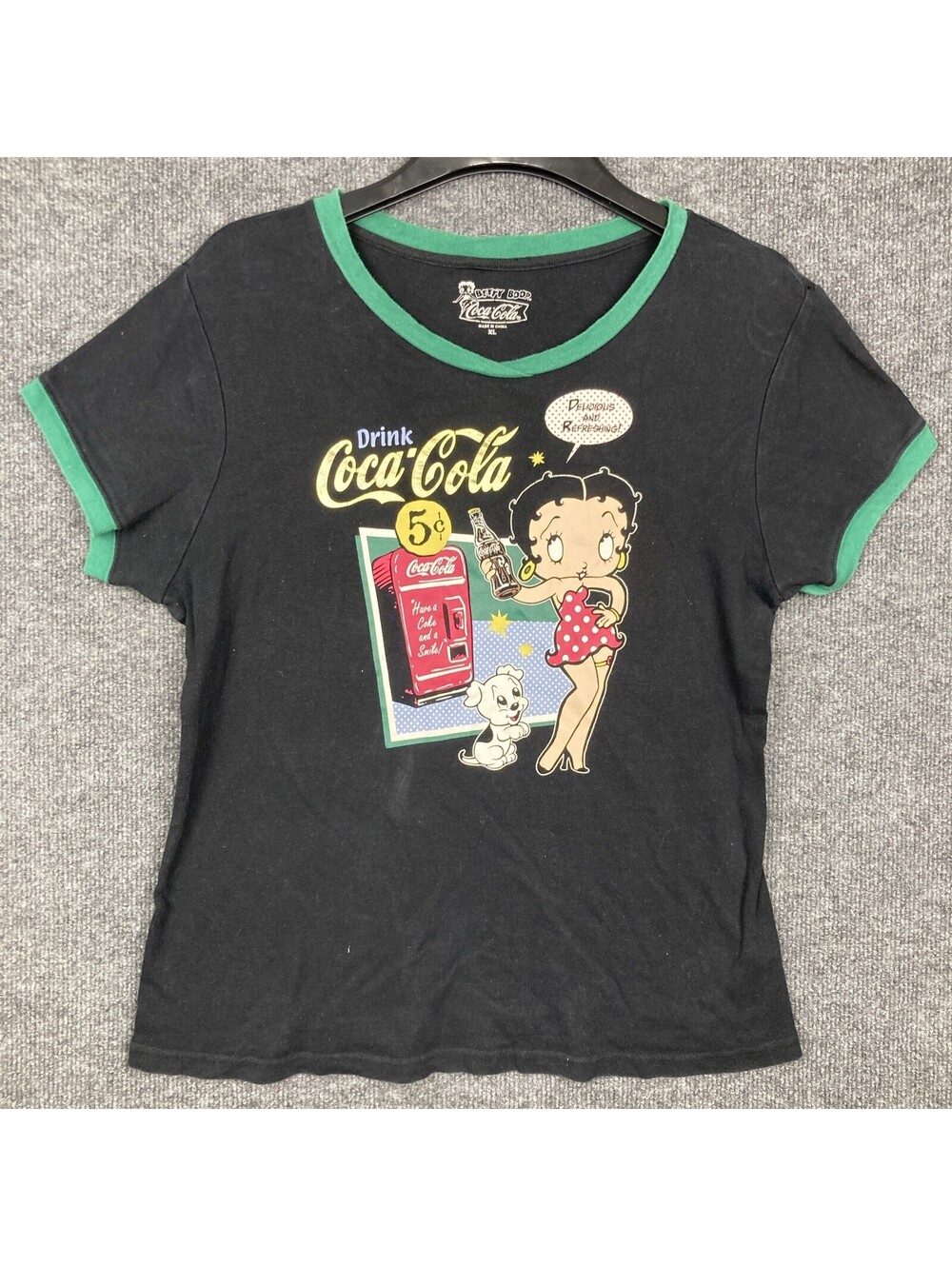 Betty Boop Juniors  XL "Drink Coca-Cola Delicious & Refreshing!" Black Shirt Top